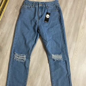 Blue High waisted ripped mom jeans